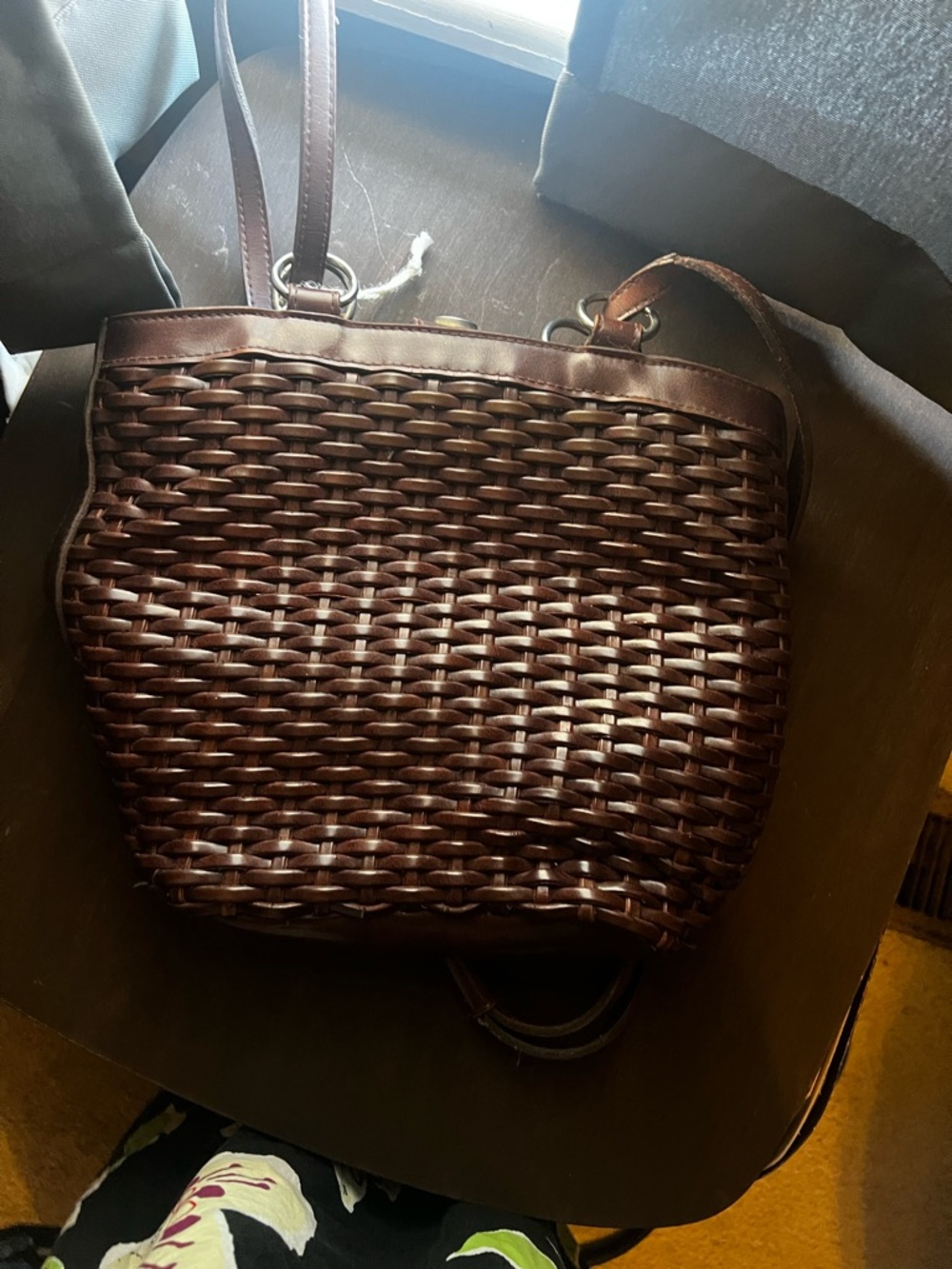 Vintage Brown Woven Leather Crossbody Tote